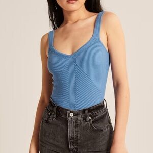 Abercrombie & Fitch Women's Blue Ribbed Bodysuit